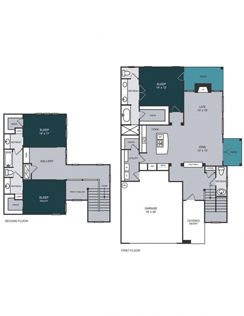 Floor plan for 3 beds, 2.5 baths, 2157 sqft